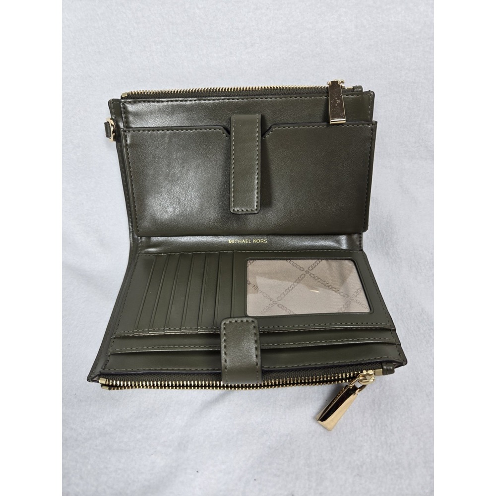 Michael Kors Green Logo Wristlet Wallet with Credit Card Slots and ID Window - Picture 3 of 5
